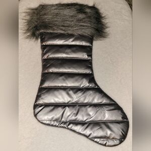 Silver Quilted Christmas Stocking with Faux Fur Trim